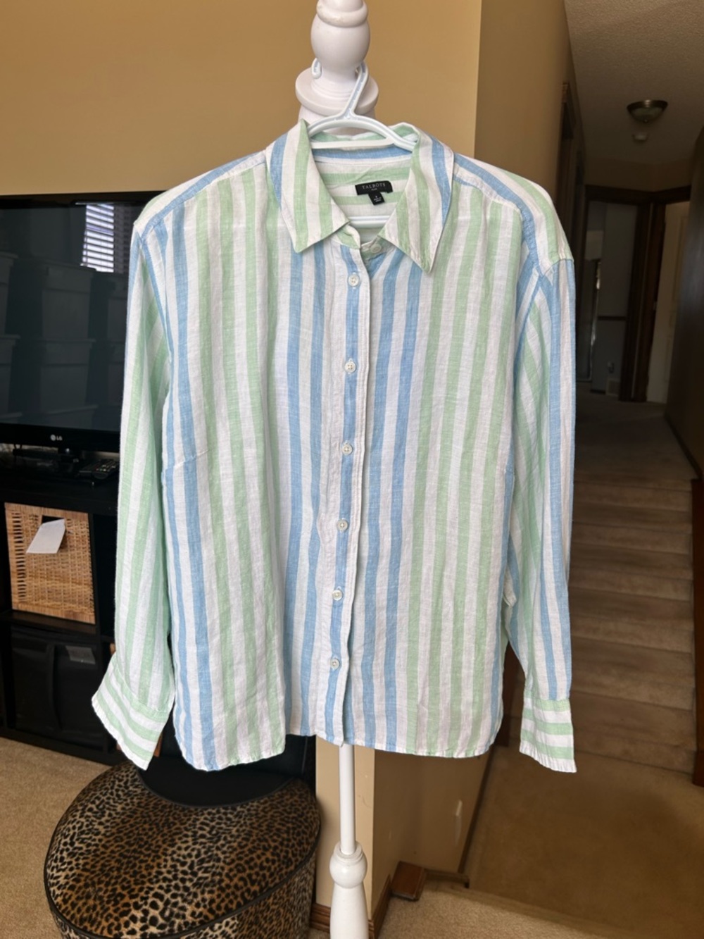 Talbots Linen Striped Button-Down Shirt